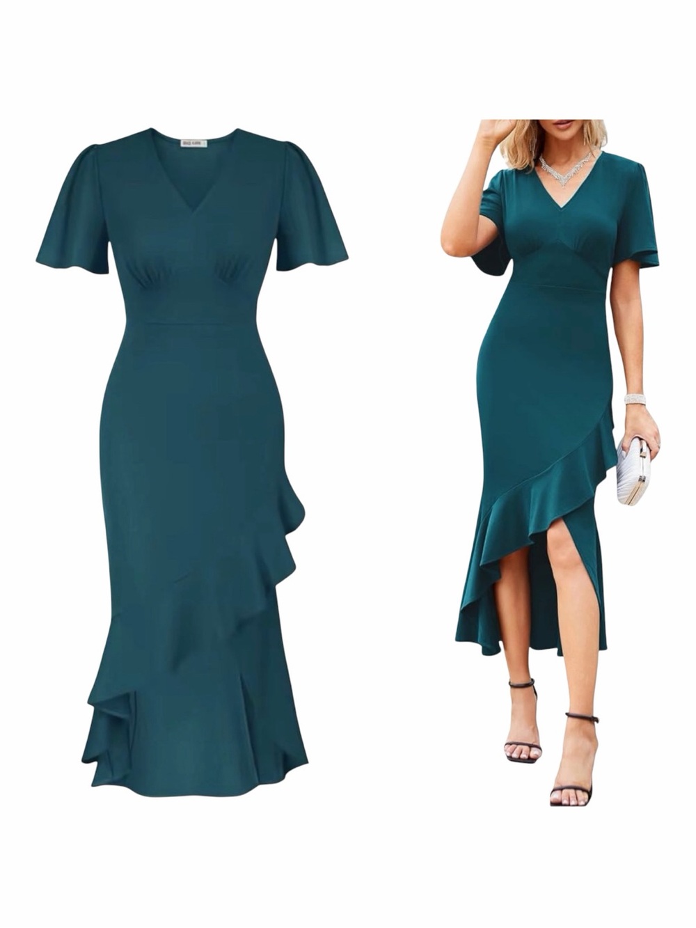 Grace Karin Teal-Colored Ruffled High-Low Midi Dress. Size XL.